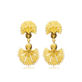 Fan Shape 22K Gold Big Vintage Earrings