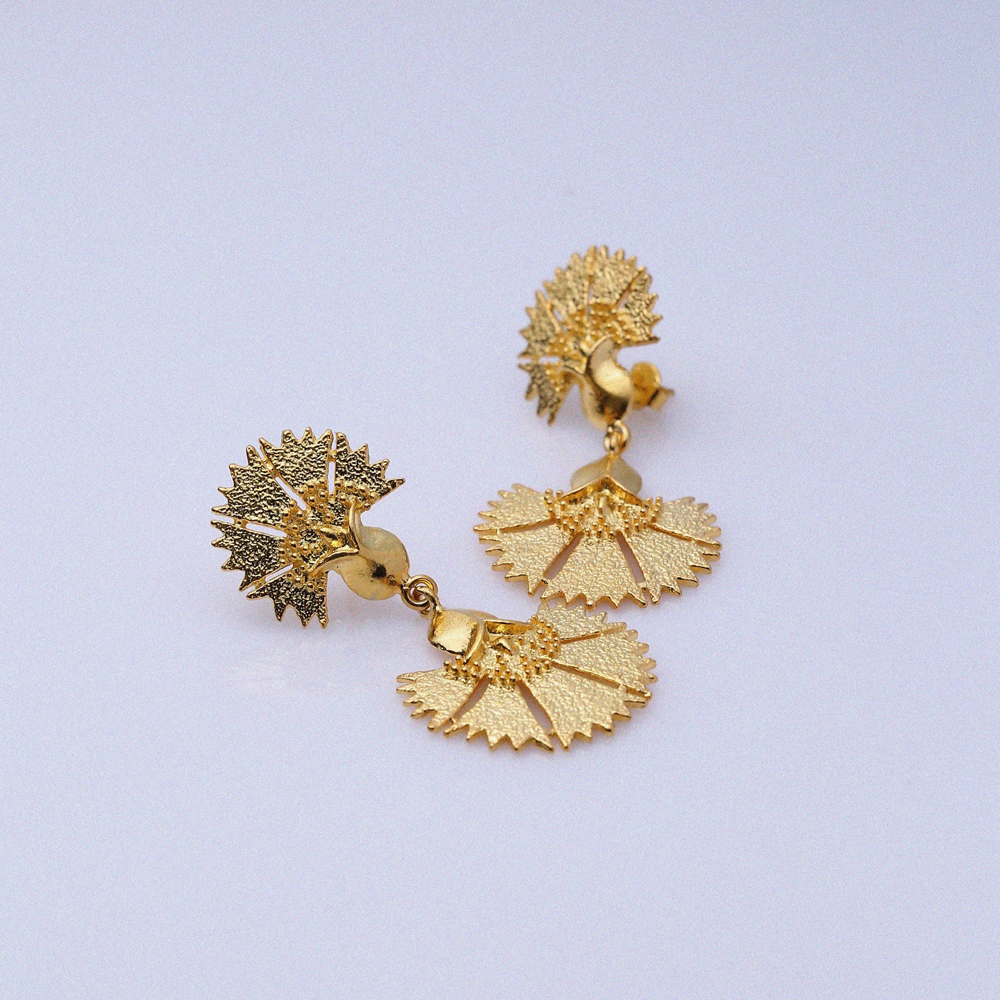 Fan Shape 22K Gold Big Vintage Earrings