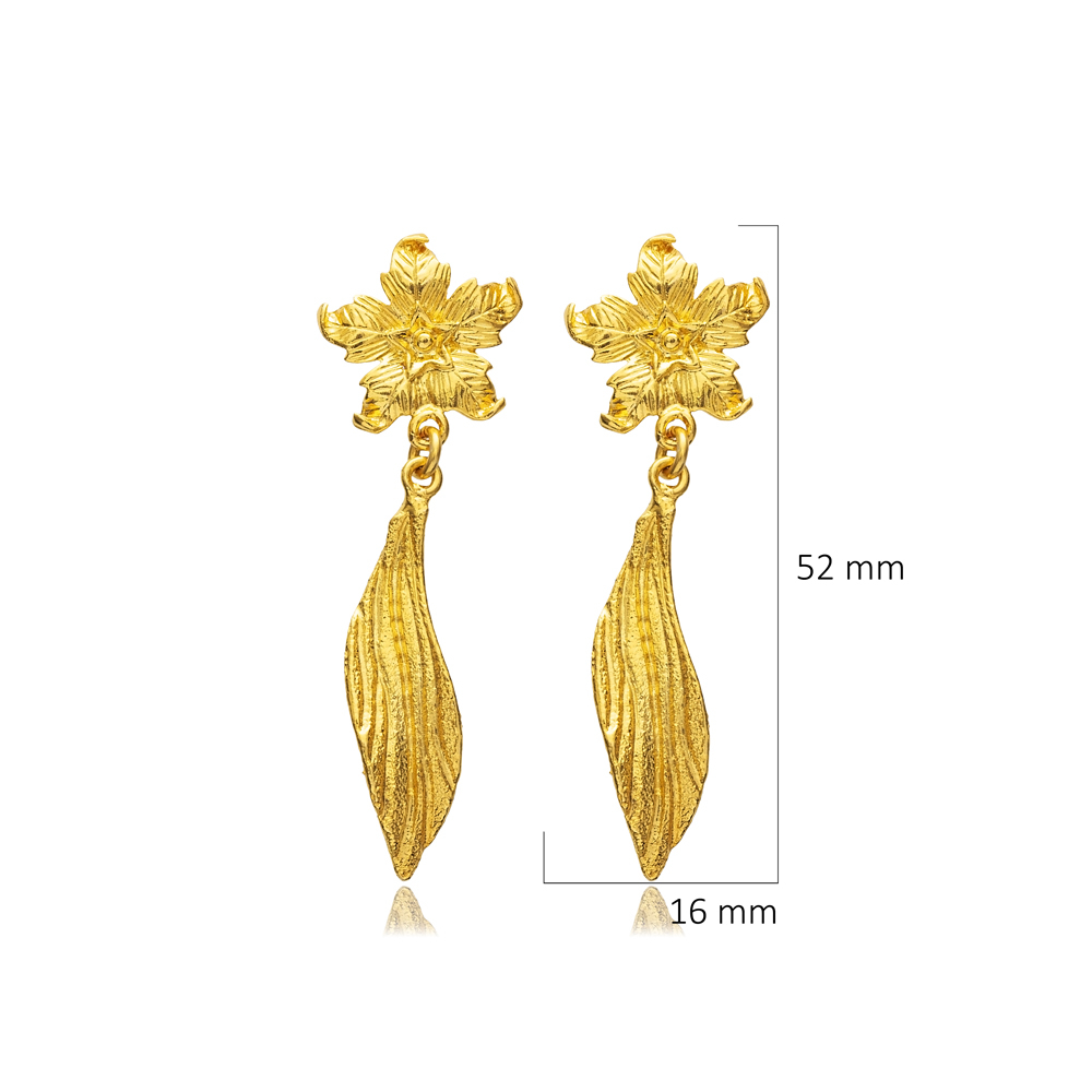Flower Charm 22K Gold Silver Vintage Earrings