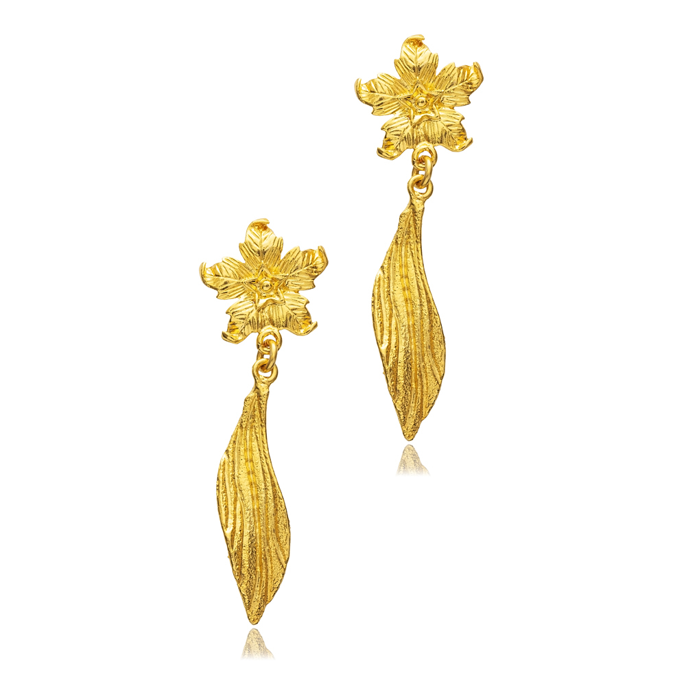 Flower Charm 22K Gold Silver Vintage Earrings