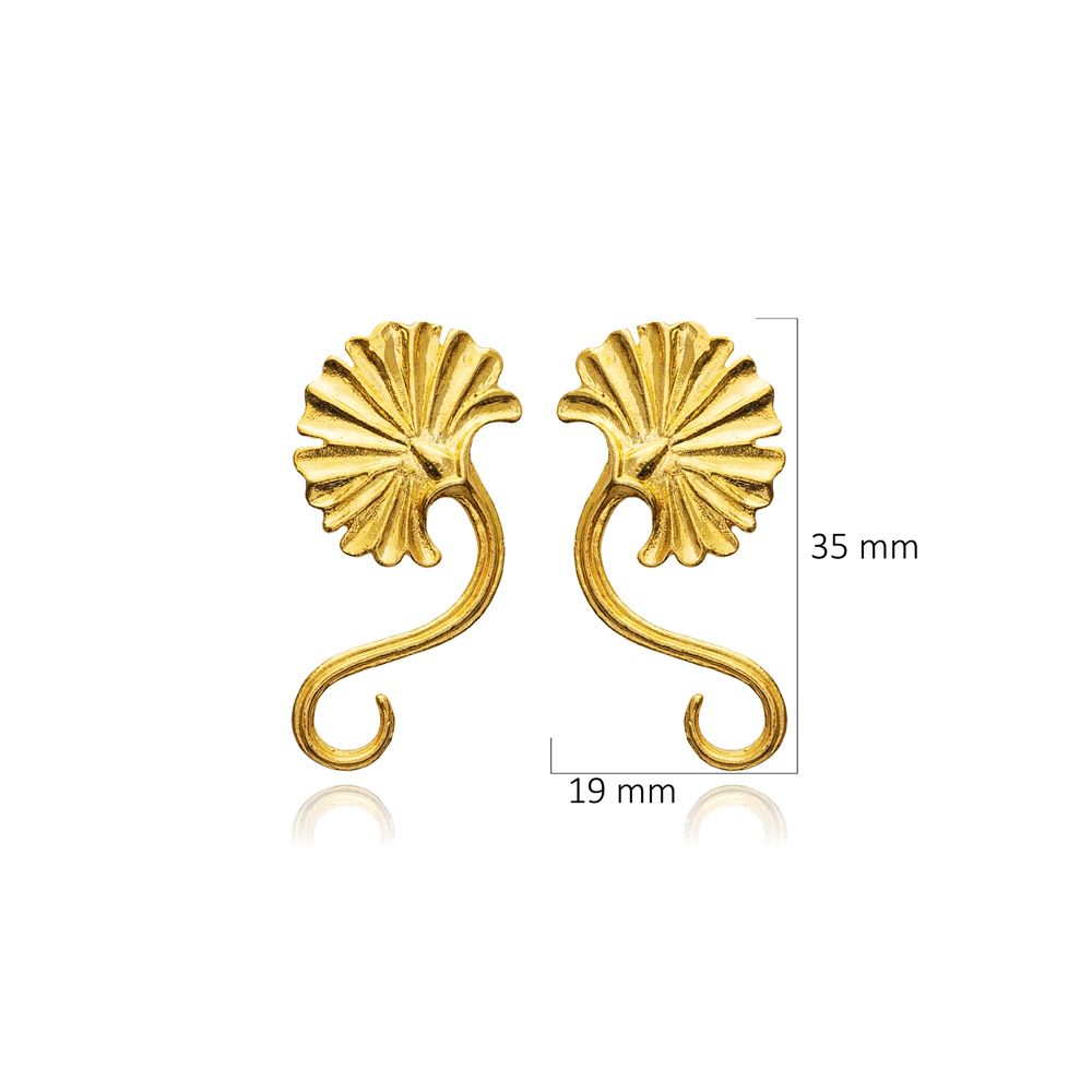 Fan Charm Unique 22K Gold Silver Vintage Earrings