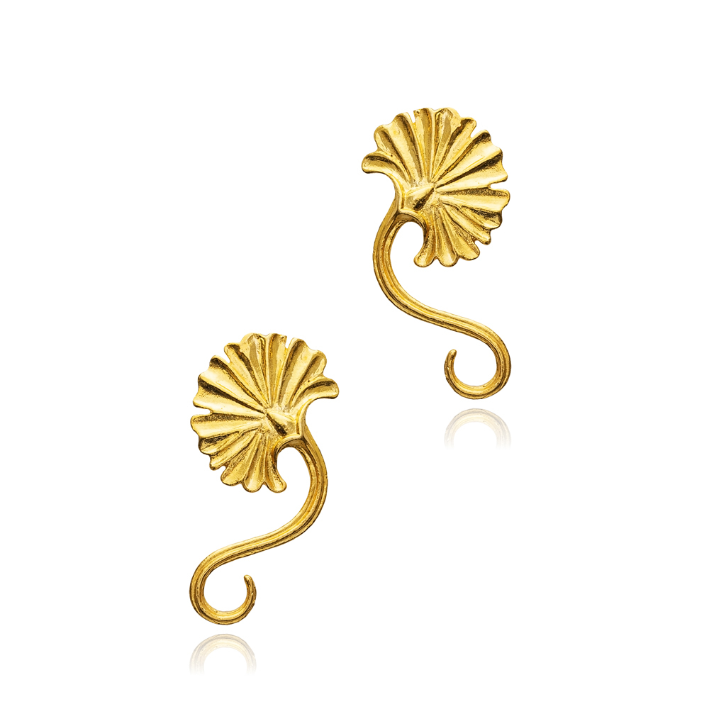 Fan Charm Unique 22K Gold Silver Vintage Earrings