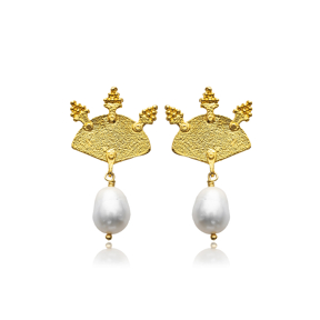 Pearl 22K Gold Unique Vintage Earrings