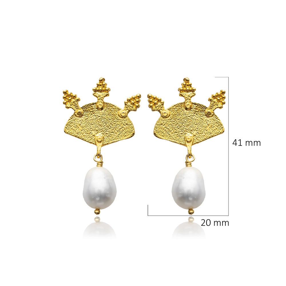 Pearl 22K Gold Unique Vintage Earrings