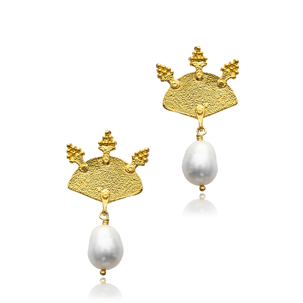 Pearl 22K Gold Unique Vintage Earrings