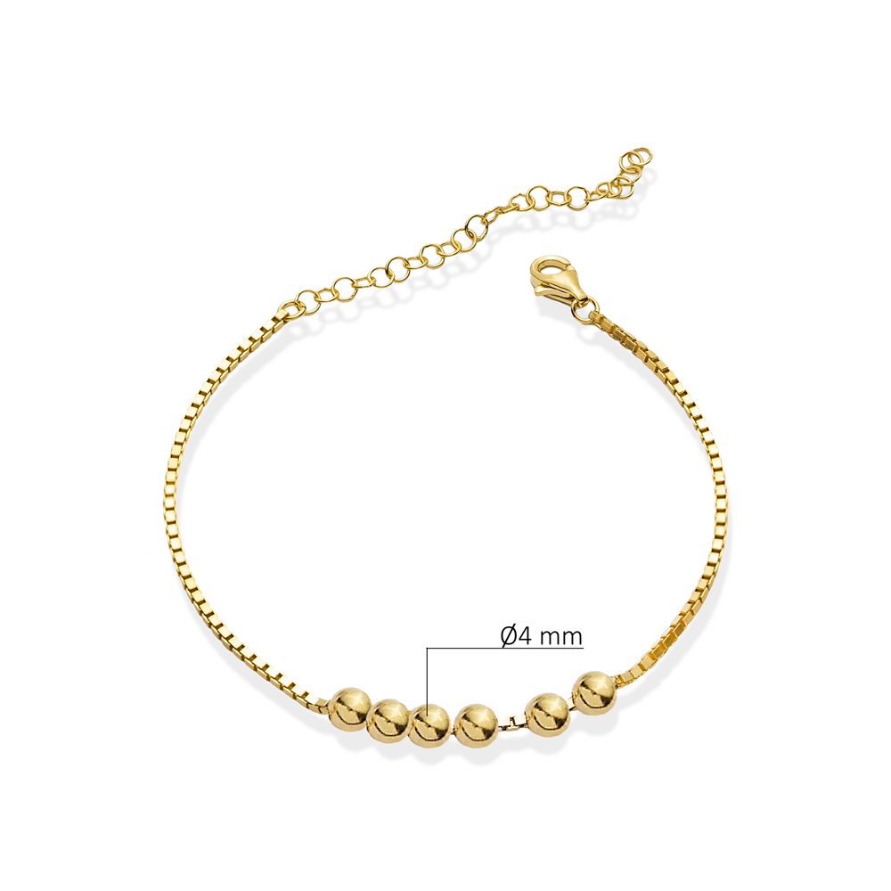 Plain Ball Charm Square Chain Silver Bracelet