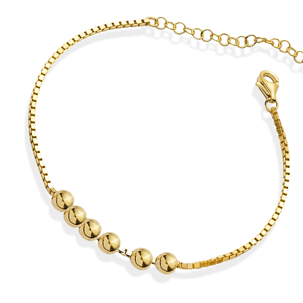 Plain Ball Charm Square Chain Silver Bracelet