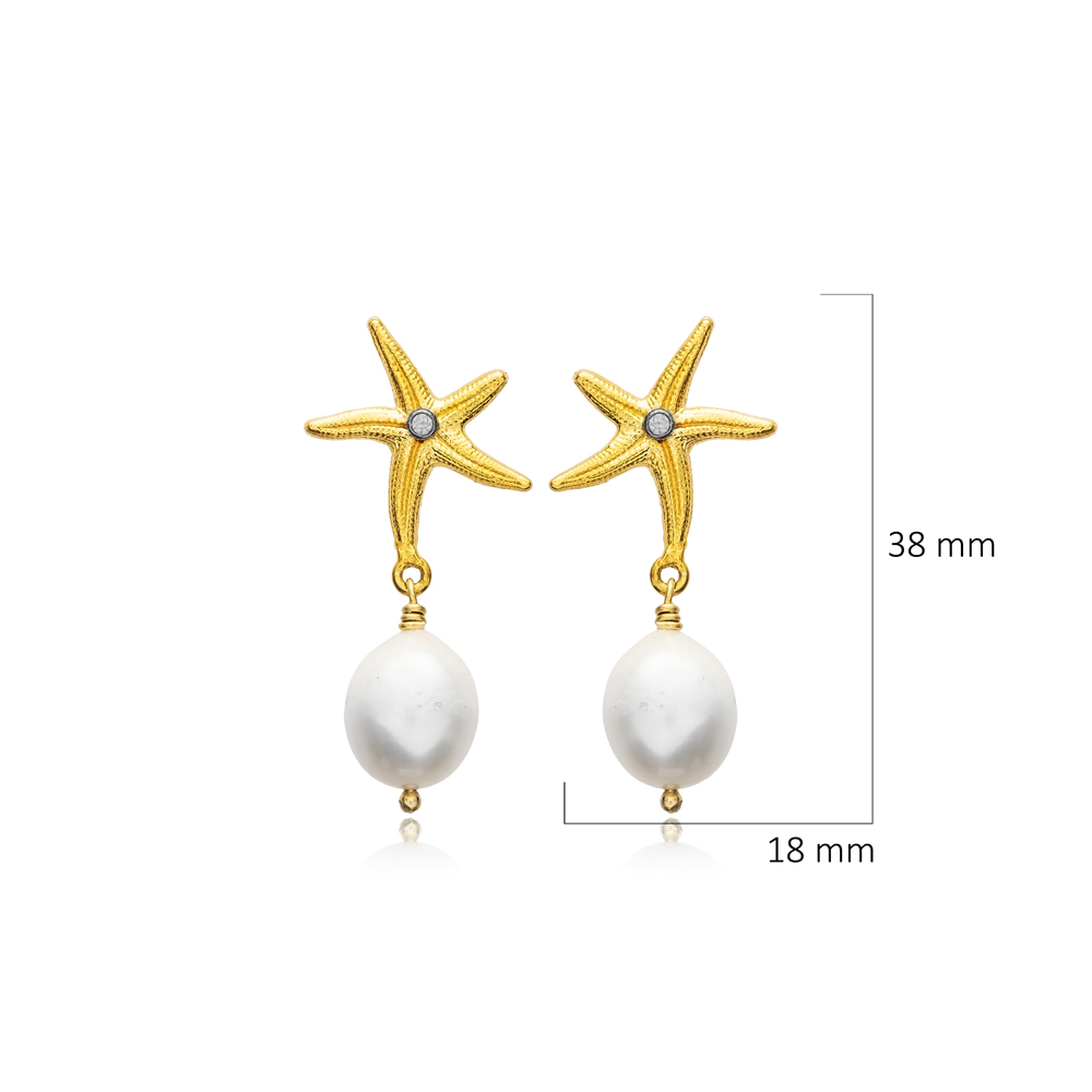 Starfish Charm Pearl 22K Vintage Earrings