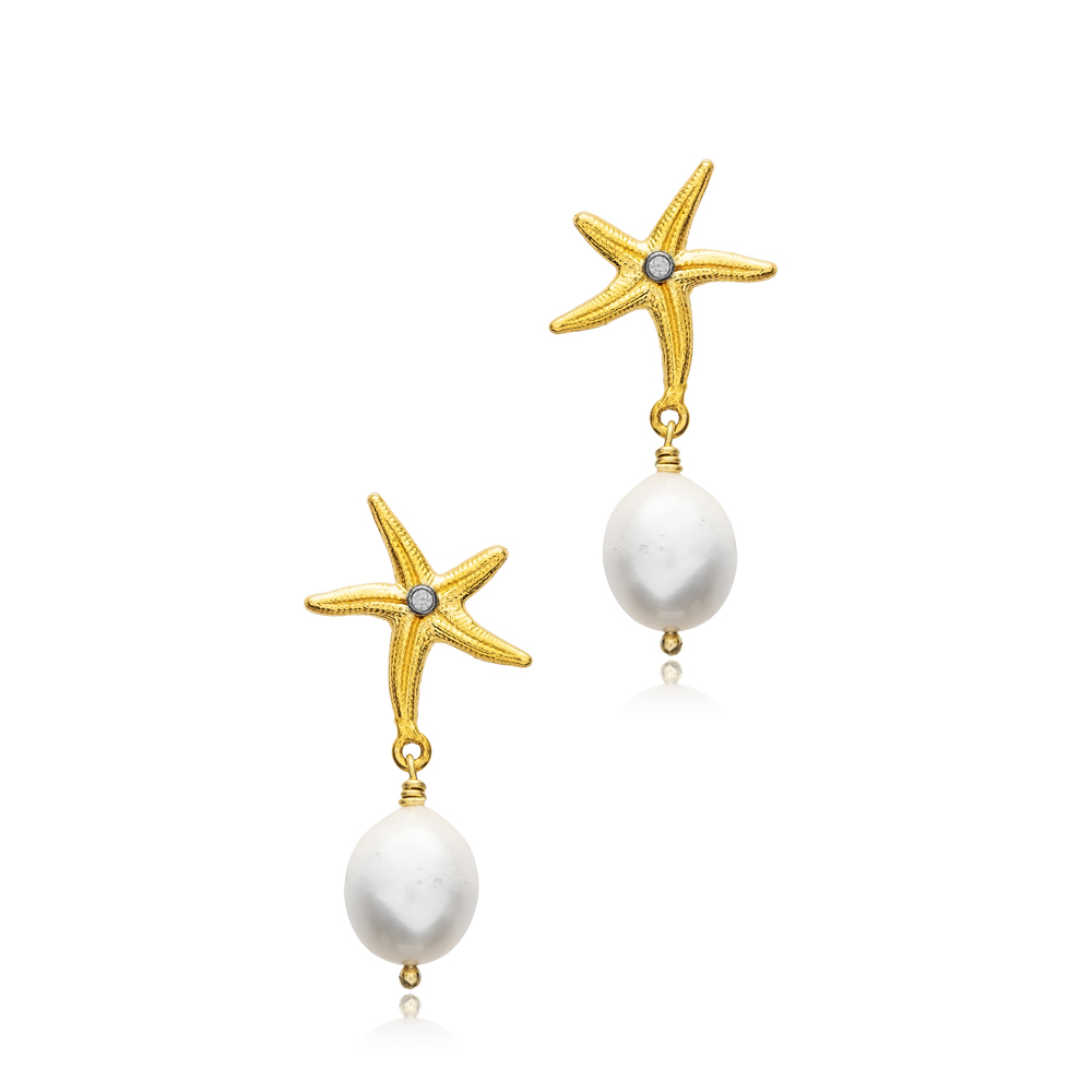 Starfish Charm Pearl 22K Vintage Earrings