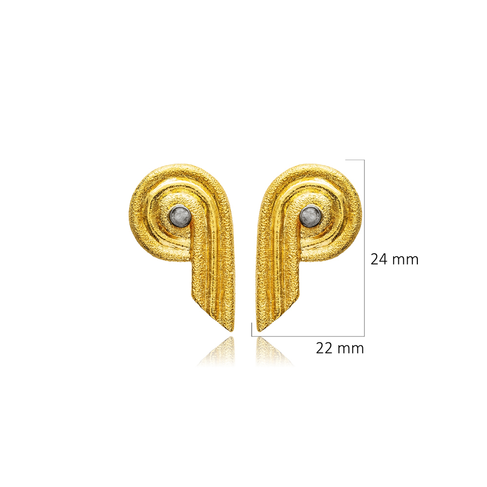 Irregular Shape 22K CZ Vintage Earrings