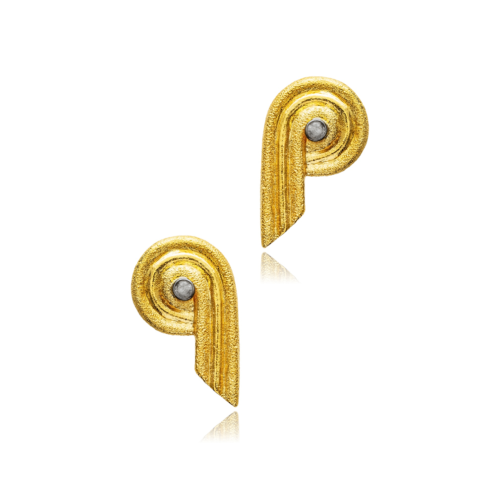 Irregular Shape 22K CZ Vintage Earrings
