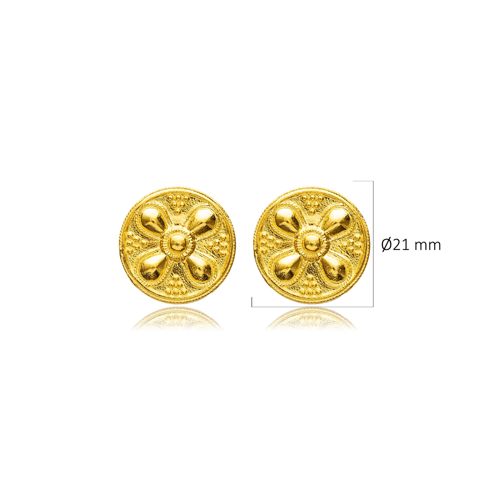 Round Shape 22K Gold Silver Vintage Earrings