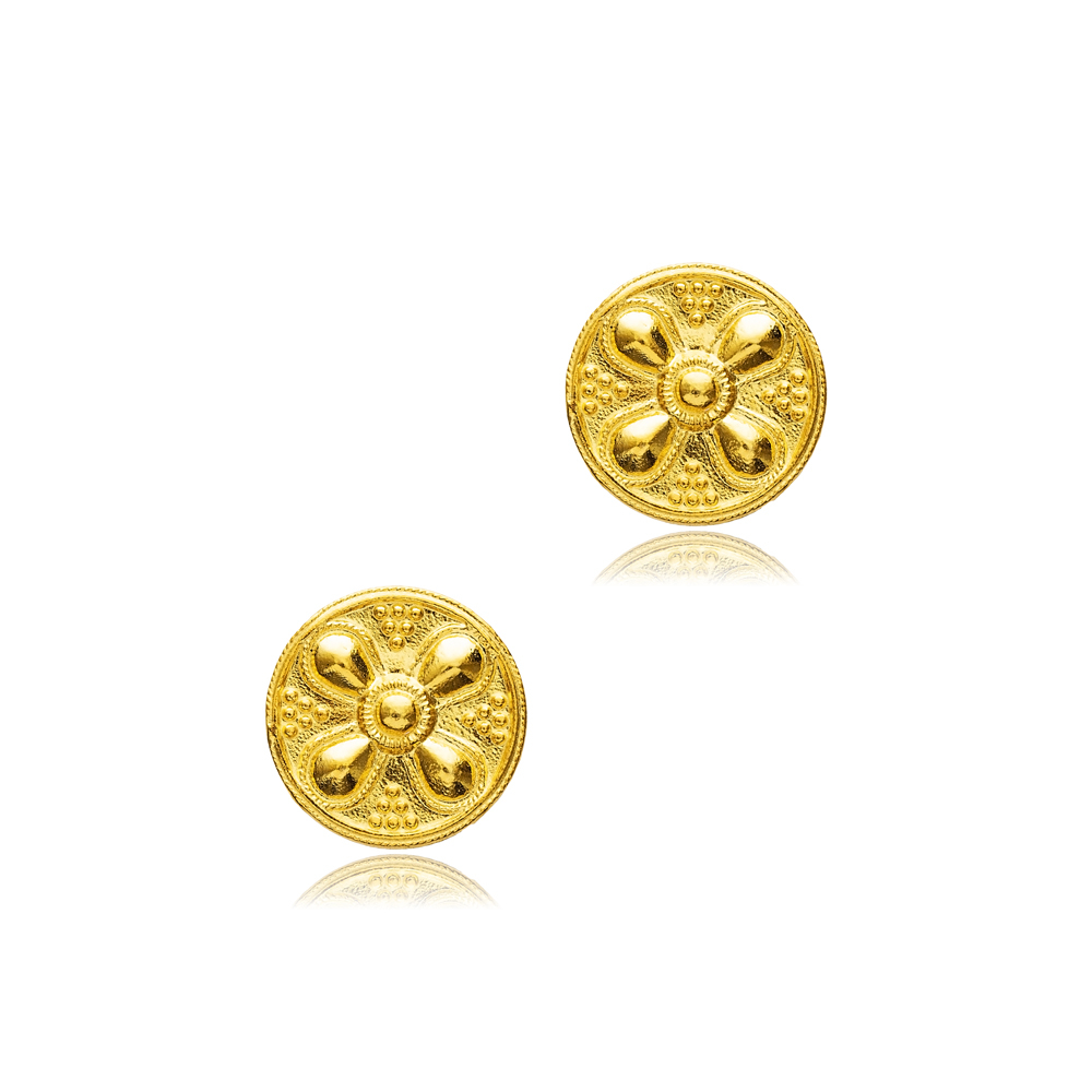 Round Shape 22K Gold Silver Vintage Earrings