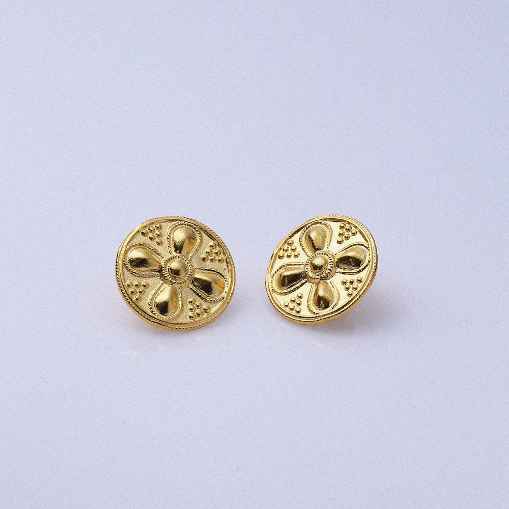 Round Shape 22K Gold Silver Vintage Earrings