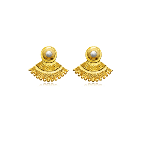 Fan Shape Pearl 22K Silver Vintage Earrings