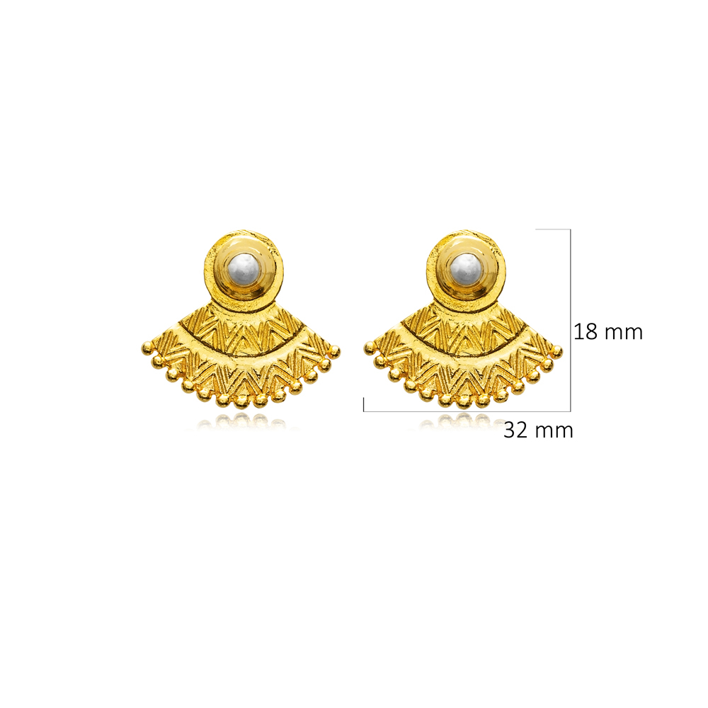 Fan Shape Pearl 22K Silver Vintage Earrings