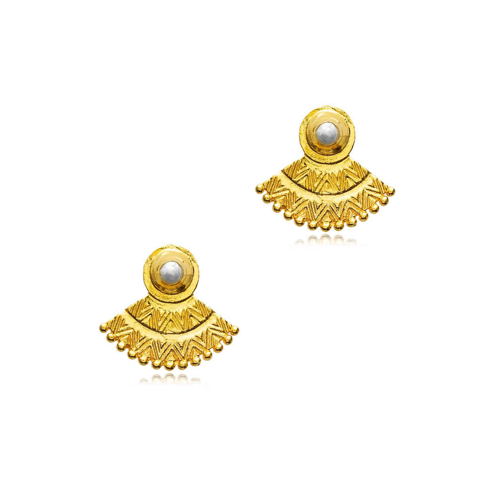 Fan Shape Pearl 22K Silver Vintage Earrings