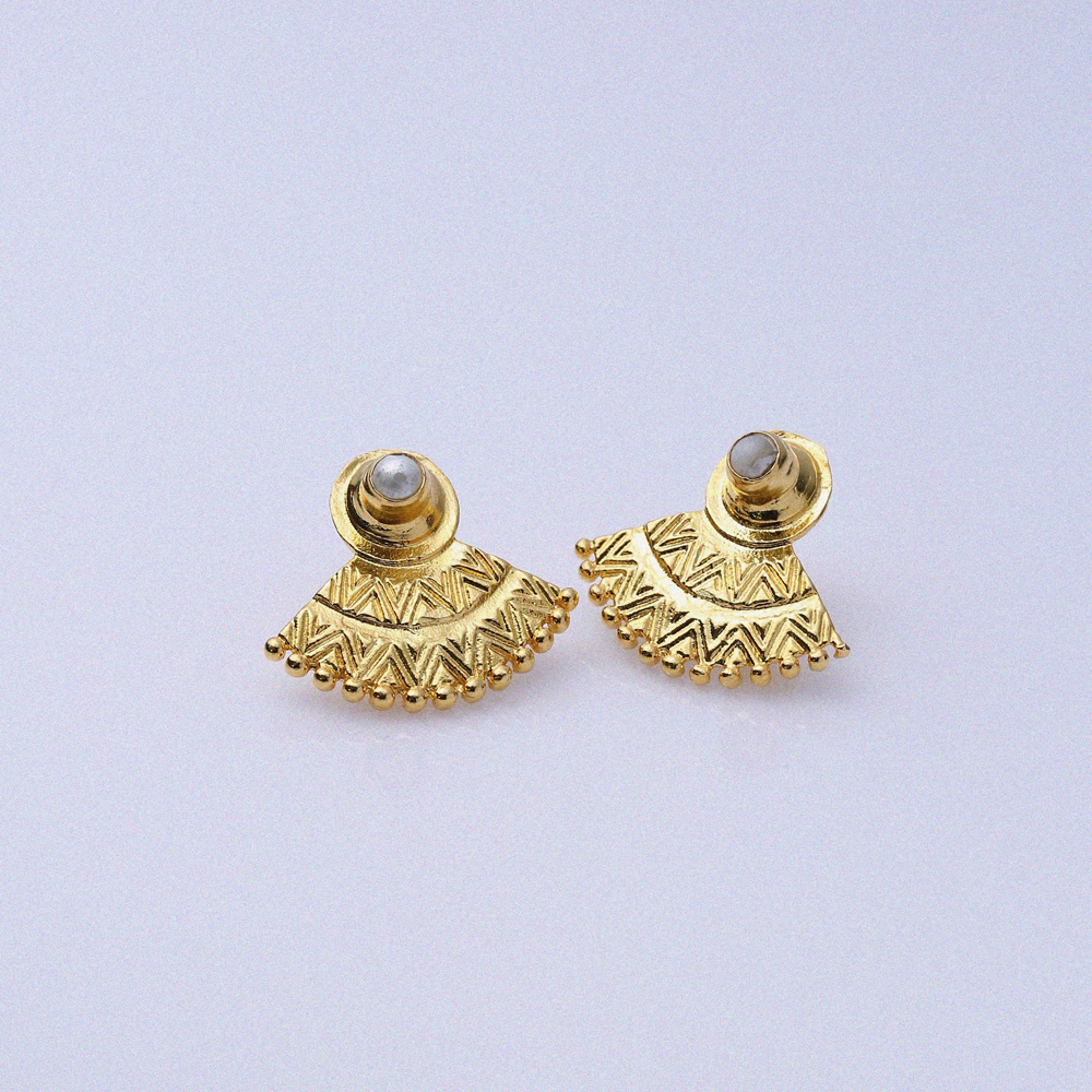 Fan Shape Pearl 22K Silver Vintage Earrings