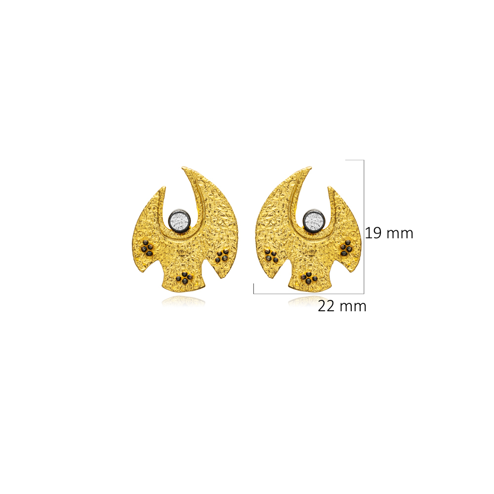 CZ Stone 22K Gold Unique Vintage Earrings