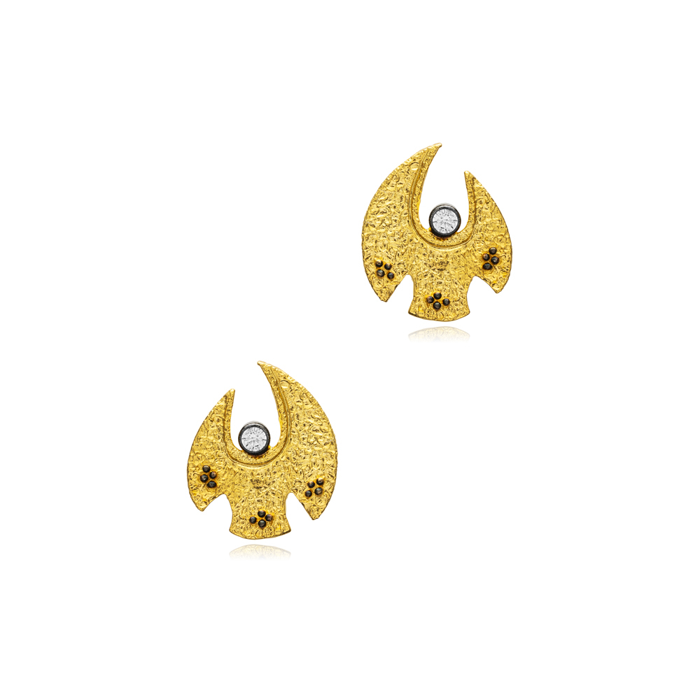 CZ Stone 22K Gold Unique Vintage Earrings