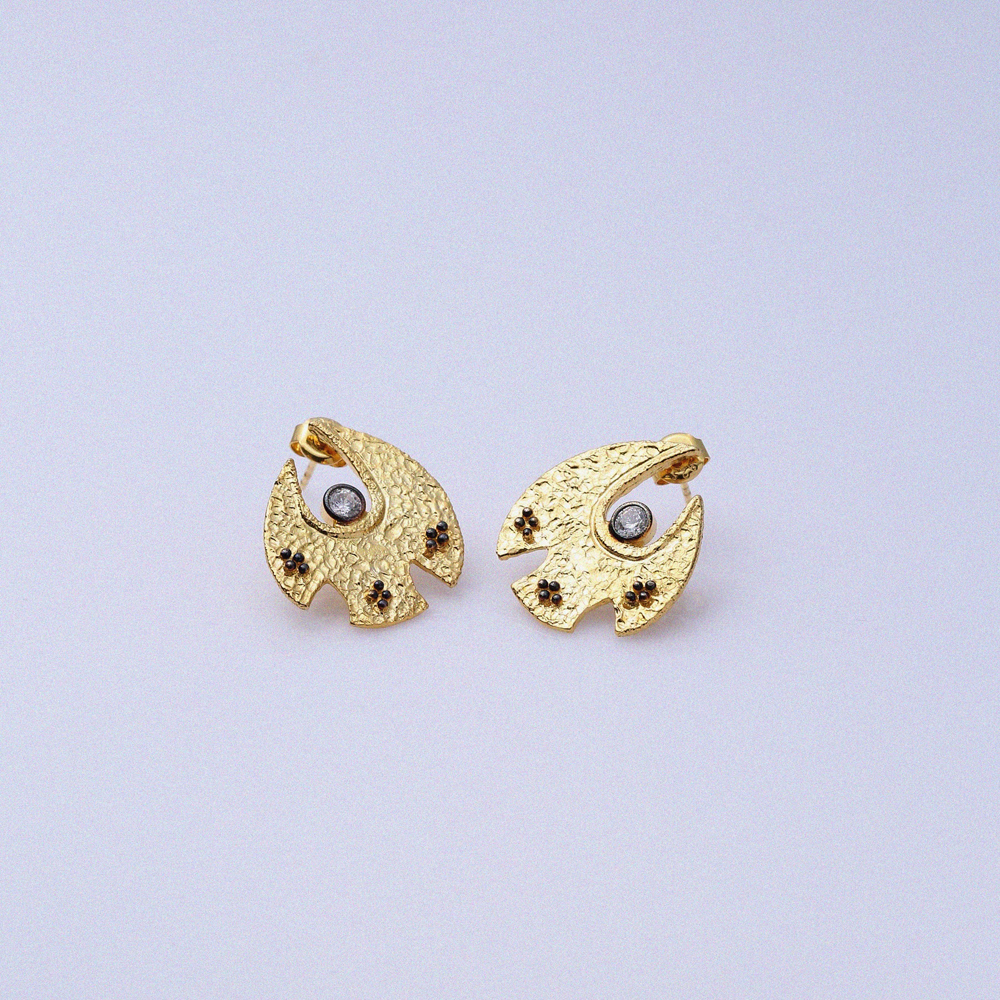 CZ Stone 22K Gold Unique Vintage Earrings