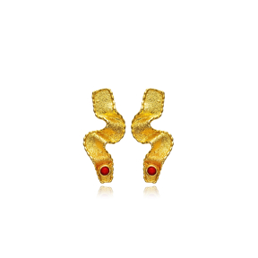 Glass Coral 22K Gold Silver Vintage Earrings