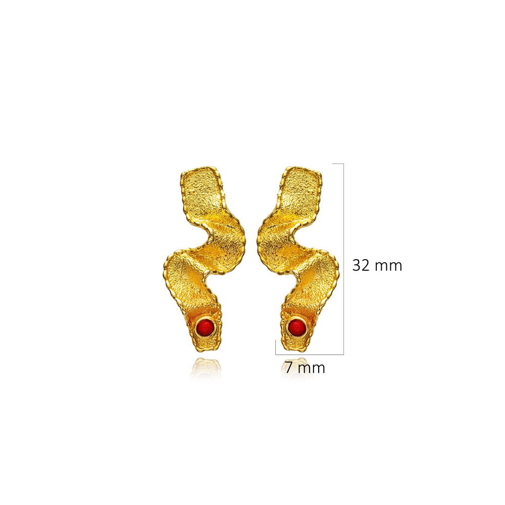 Glass Coral 22K Gold Silver Vintage Earrings