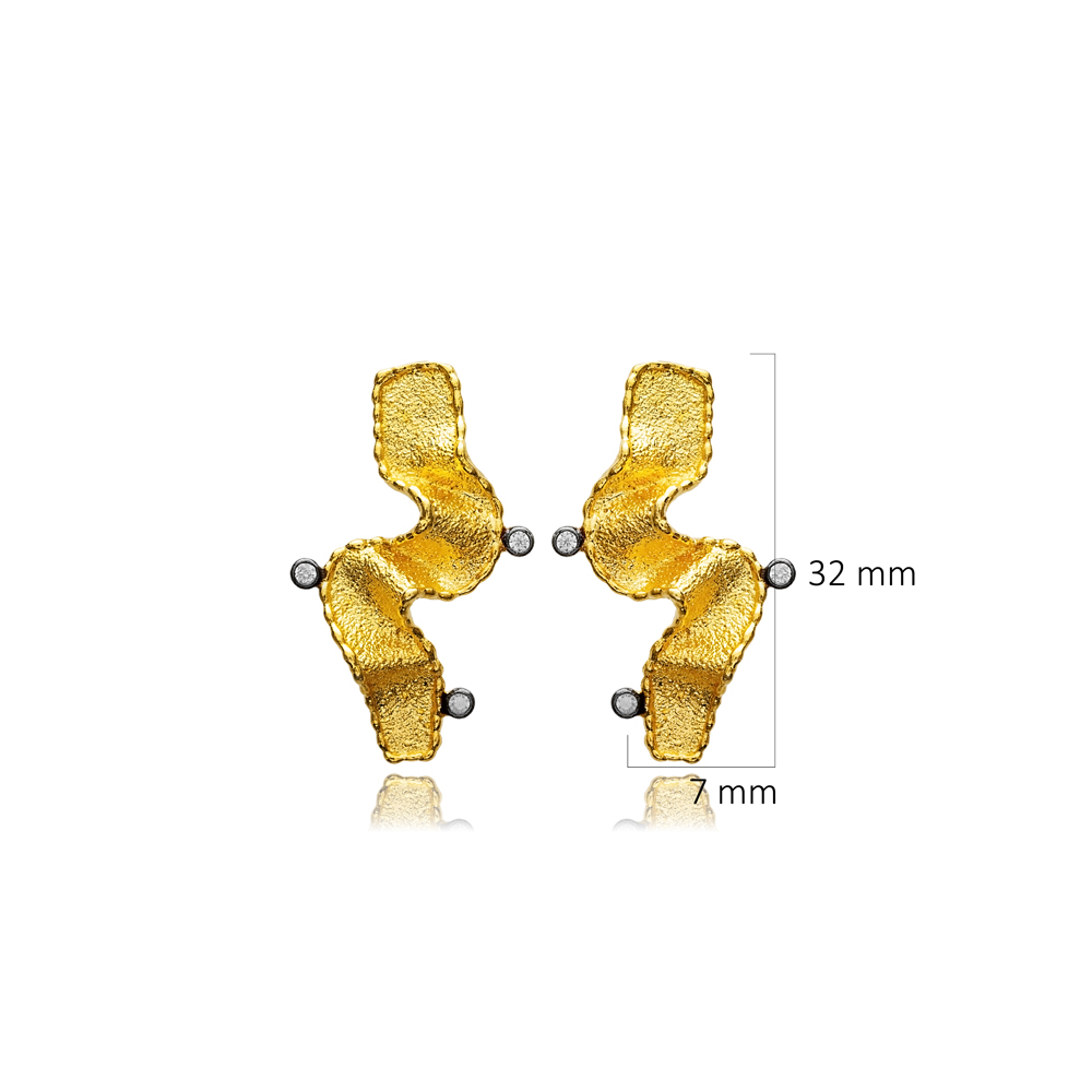 Unique Shape CZ Stone 22K Vintage Earrings