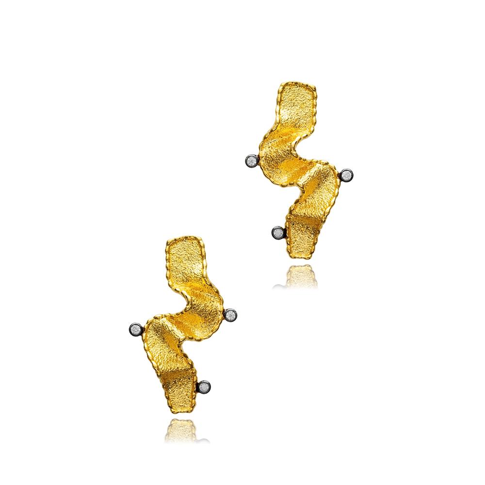 Unique Shape CZ Stone 22K Vintage Earrings