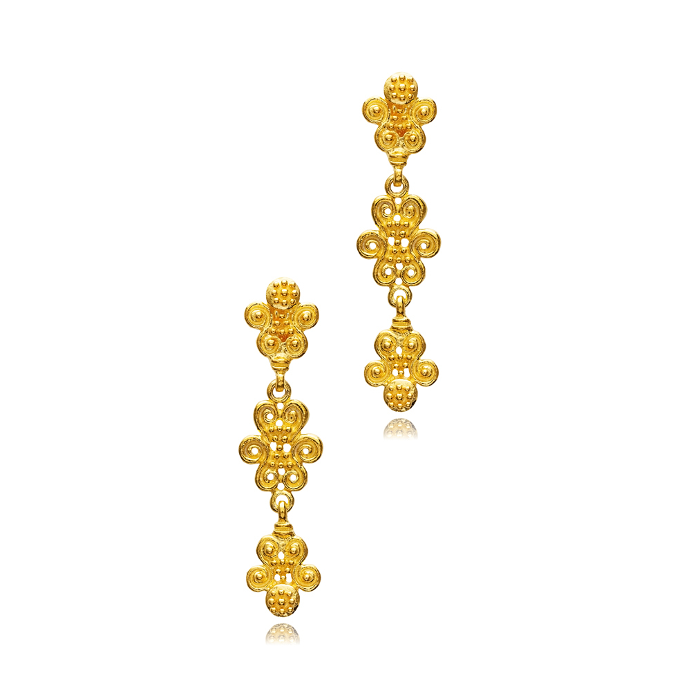 Spiral Design Long Stud 22K Vintage Earrings