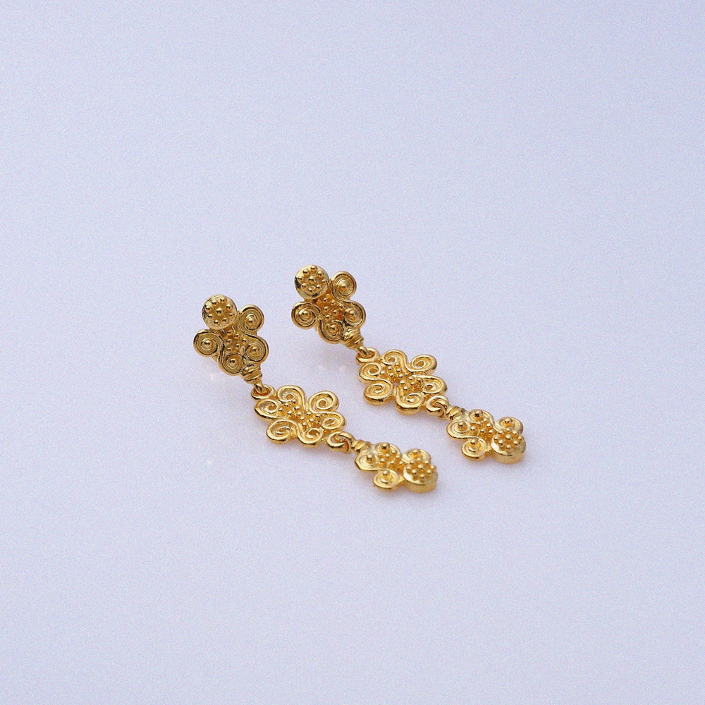 Spiral Design Long Stud 22K Vintage Earrings