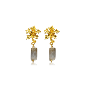 Labrodite Leaf Design Stud 22K Vintage Earrings