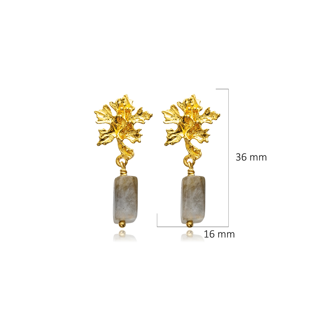 Labrodite Leaf Design Stud 22K Vintage Earrings