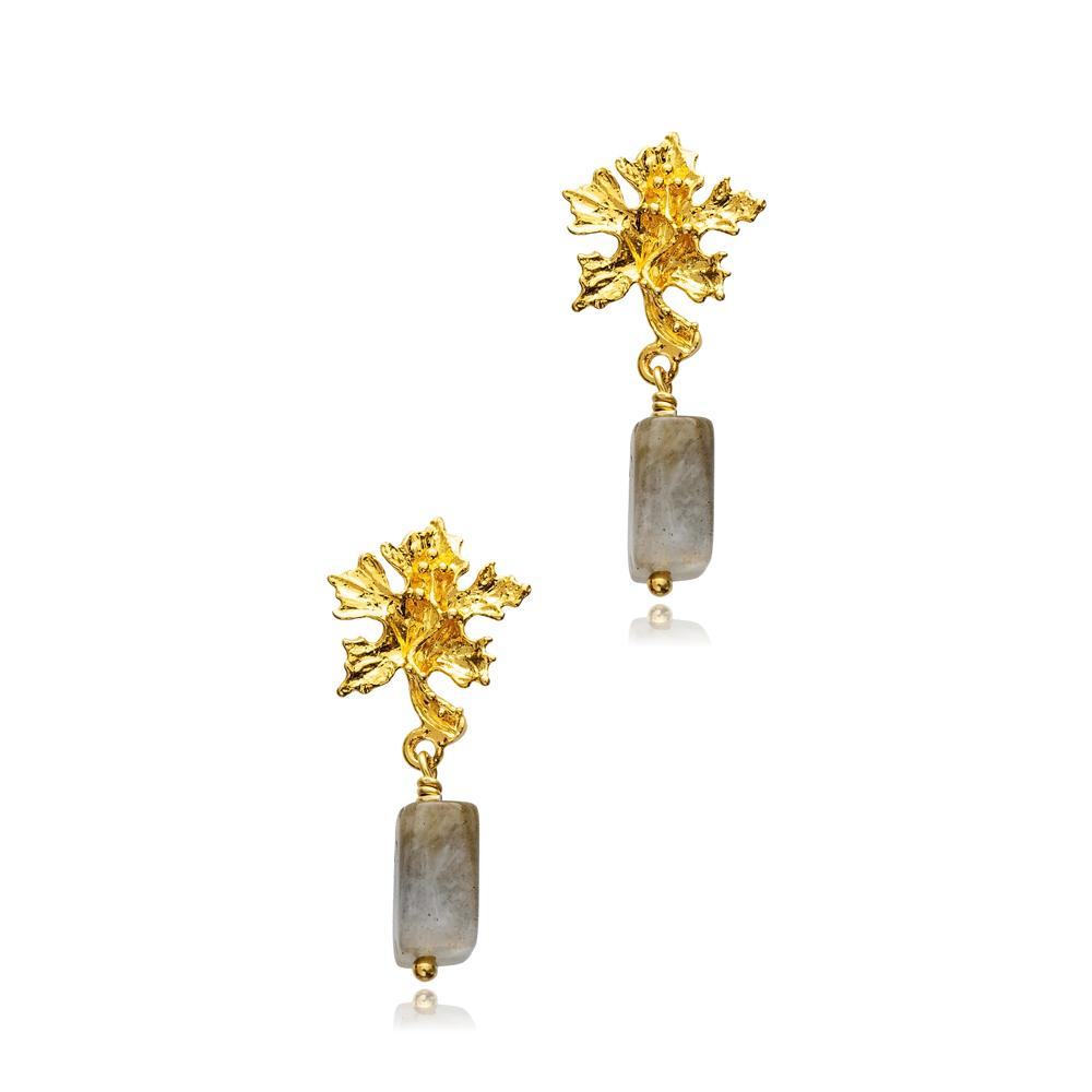 Labrodite Leaf Design Stud 22K Vintage Earrings