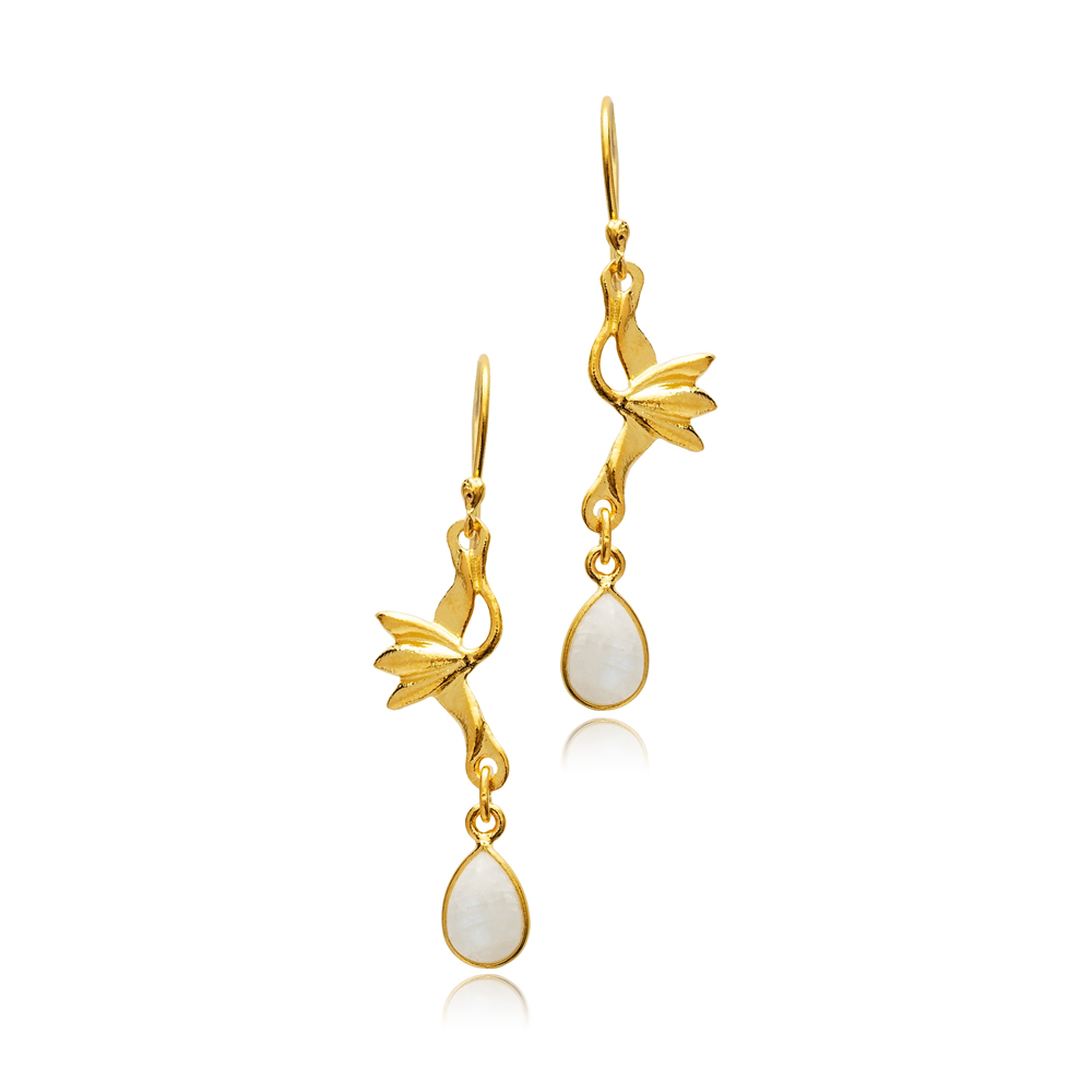 Pear Design Moonstone Hook 22K Vintage Earrings