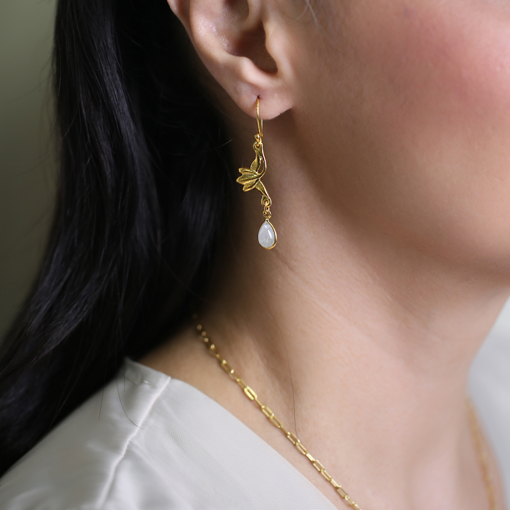 Pear Design Moonstone Hook 22K Vintage Earrings