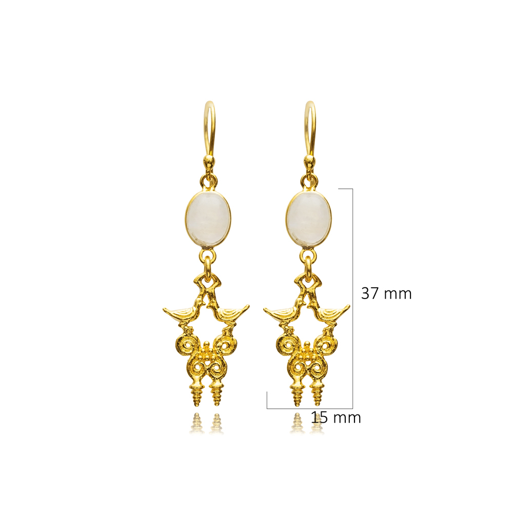 Oval Design Moonstone Hook 22K Vintage Earrings