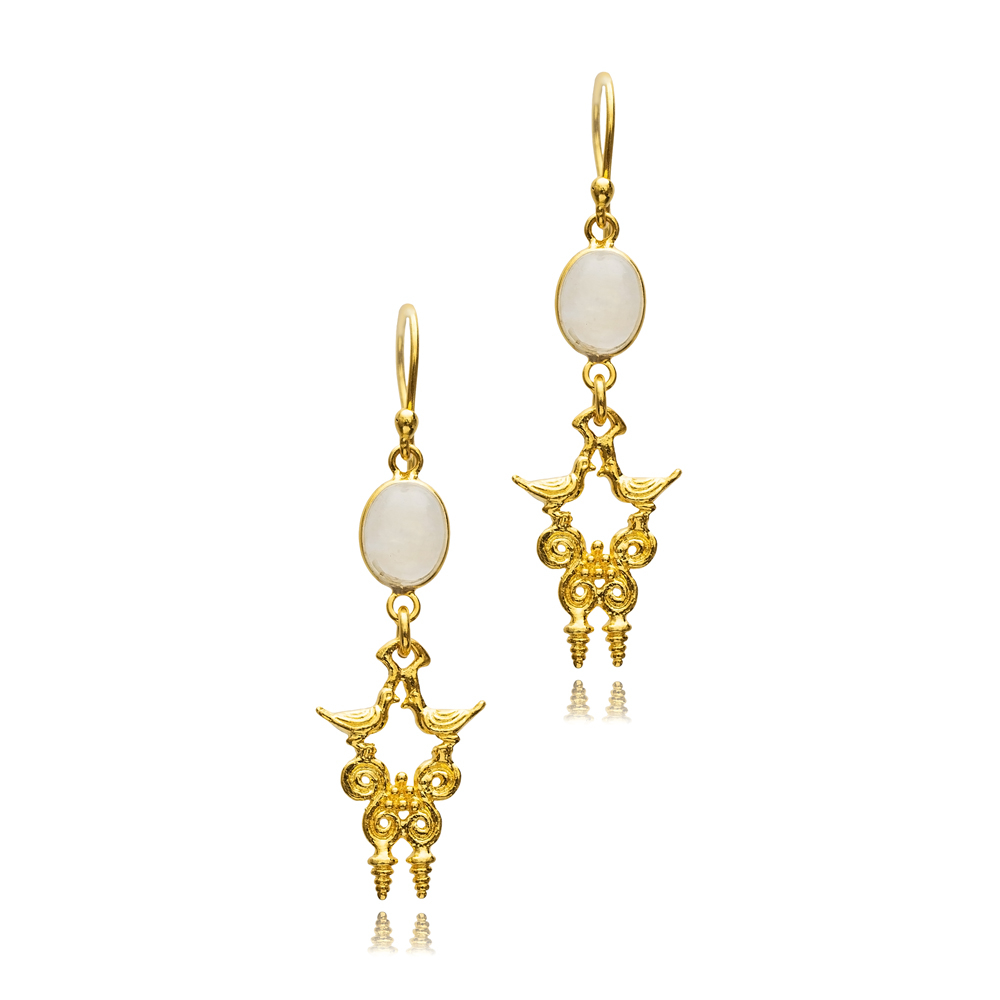 Oval Design Moonstone Hook 22K Vintage Earrings