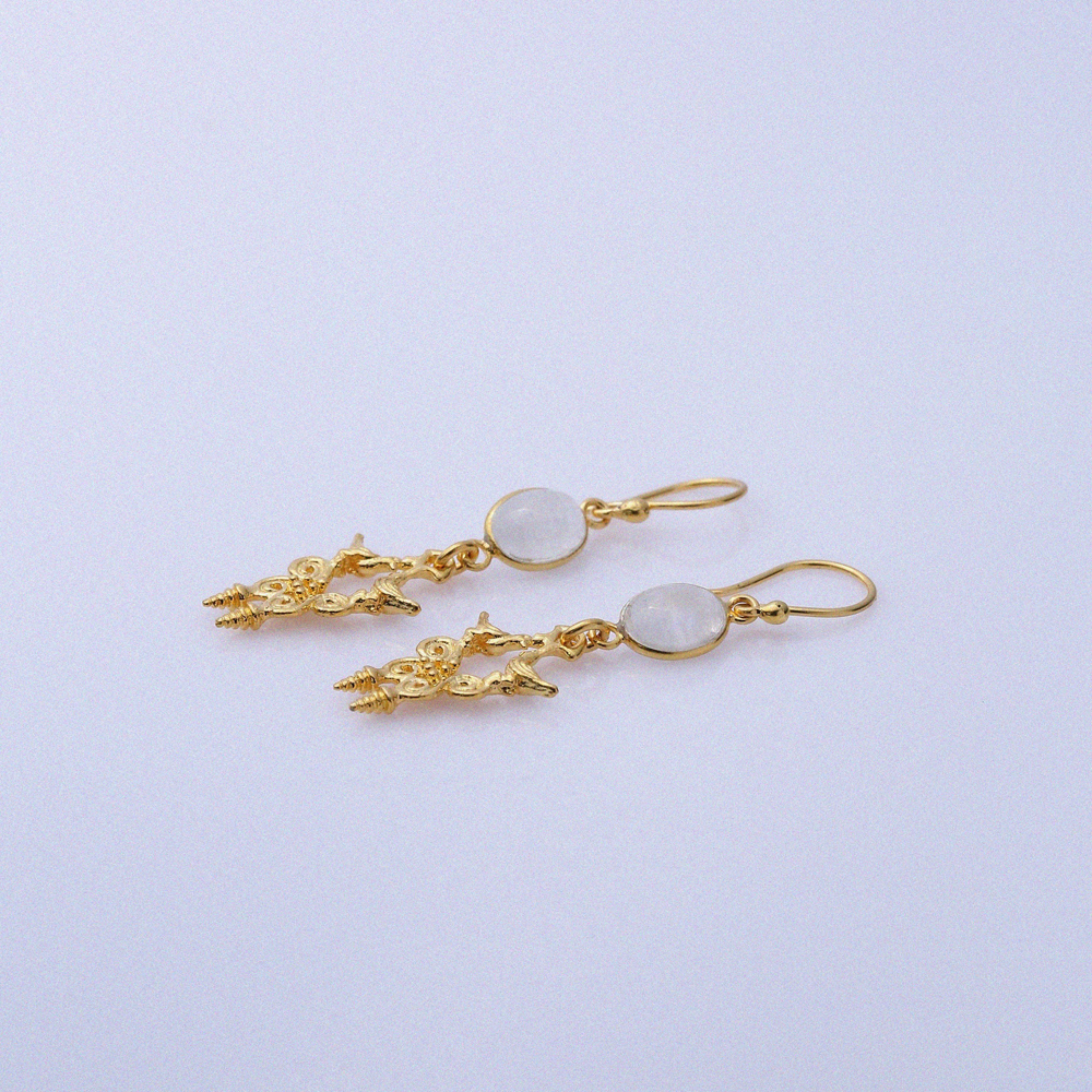 Oval Design Moonstone Hook 22K Vintage Earrings