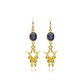 Oval Design Sapphire  Hook 22K Vintage Earrings