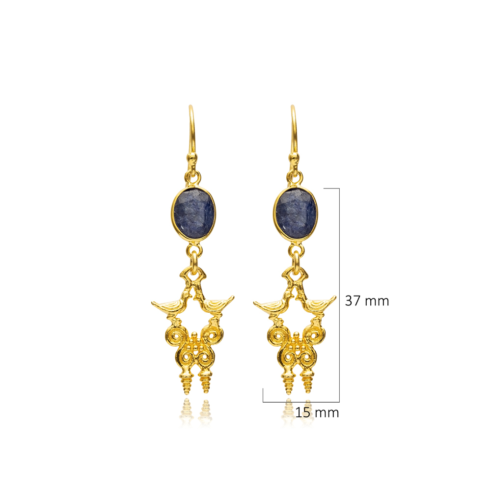 Oval Design Sapphire  Hook 22K Vintage Earrings