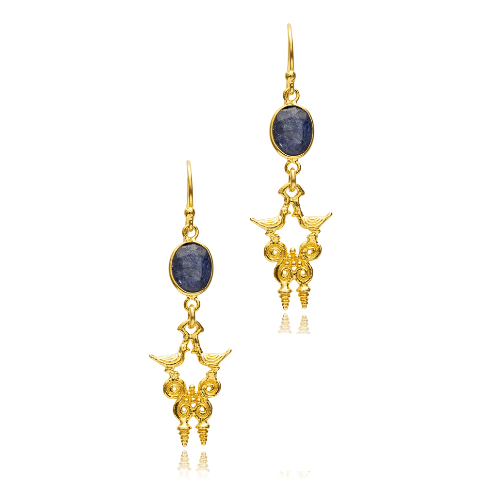 Oval Design Sapphire  Hook 22K Vintage Earrings