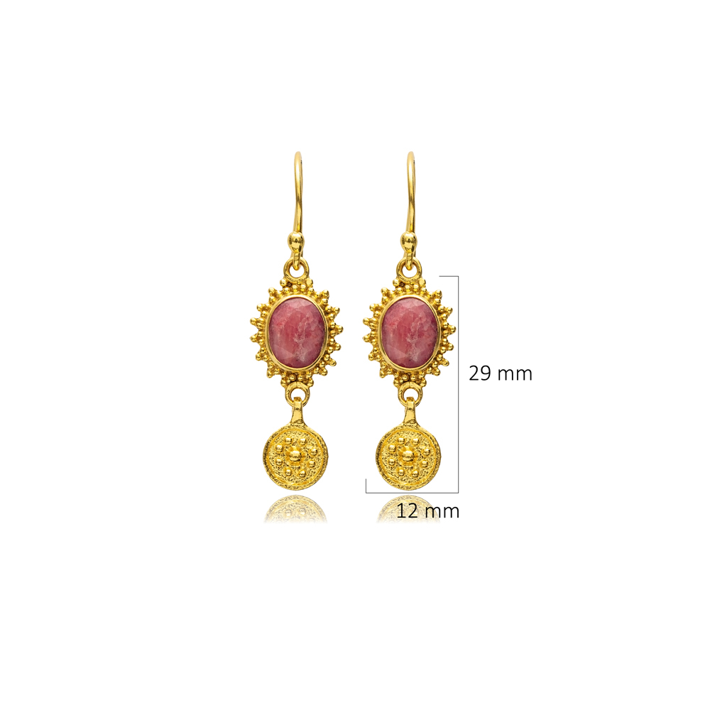 Root Ruby Stone Hook 22K Vintage Earrings