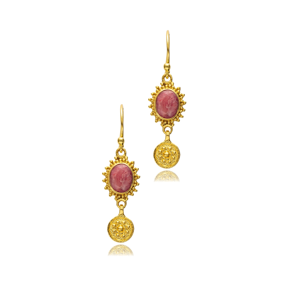 Root Ruby Stone Hook 22K Vintage Earrings