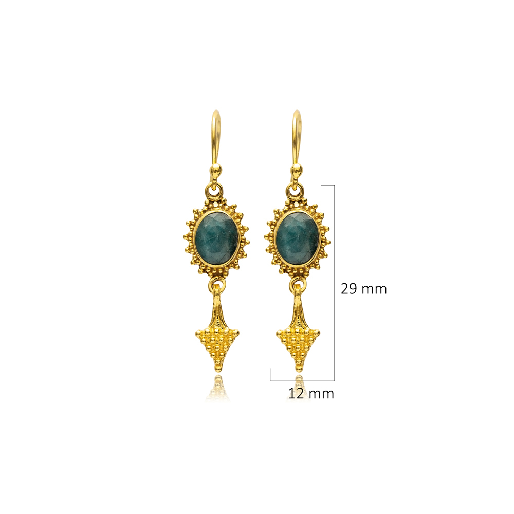 Root Emerald Stone Hook 22K Vintage Earrings