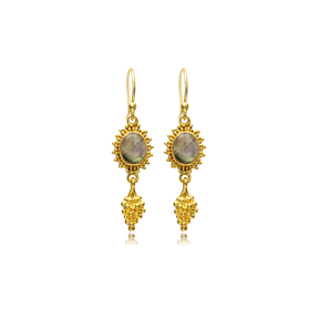 Labrodite Stone Oval Hook 22K Vintage Earrings