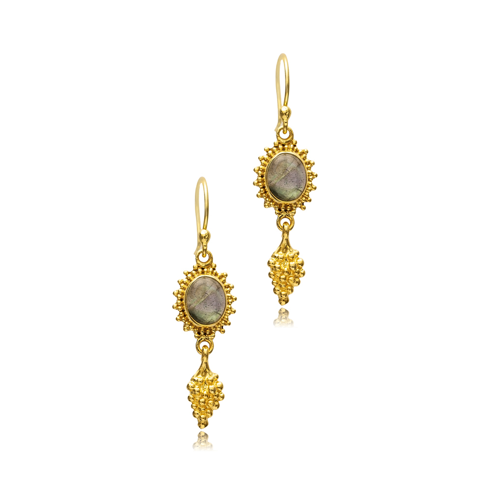 Labrodite Stone Oval Hook 22K Vintage Earrings
