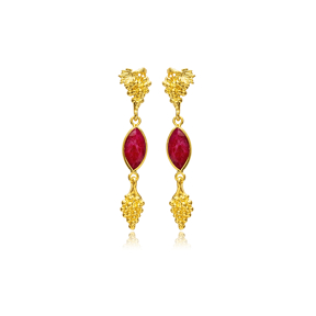 Root Ruby Stone Marquise Hook 22K Vintage Earrings
