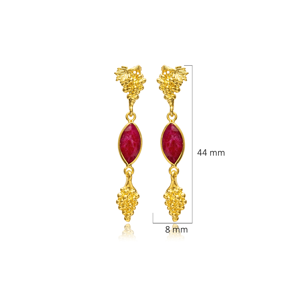 Root Ruby Stone Marquise Hook 22K Vintage Earrings