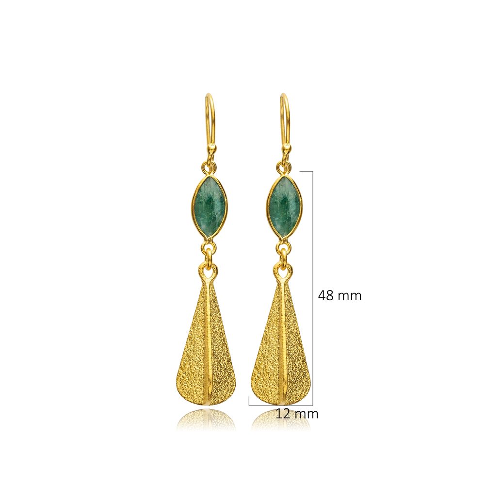 Root Emerald Stone Marquise Hook 22K Vintage Earrings